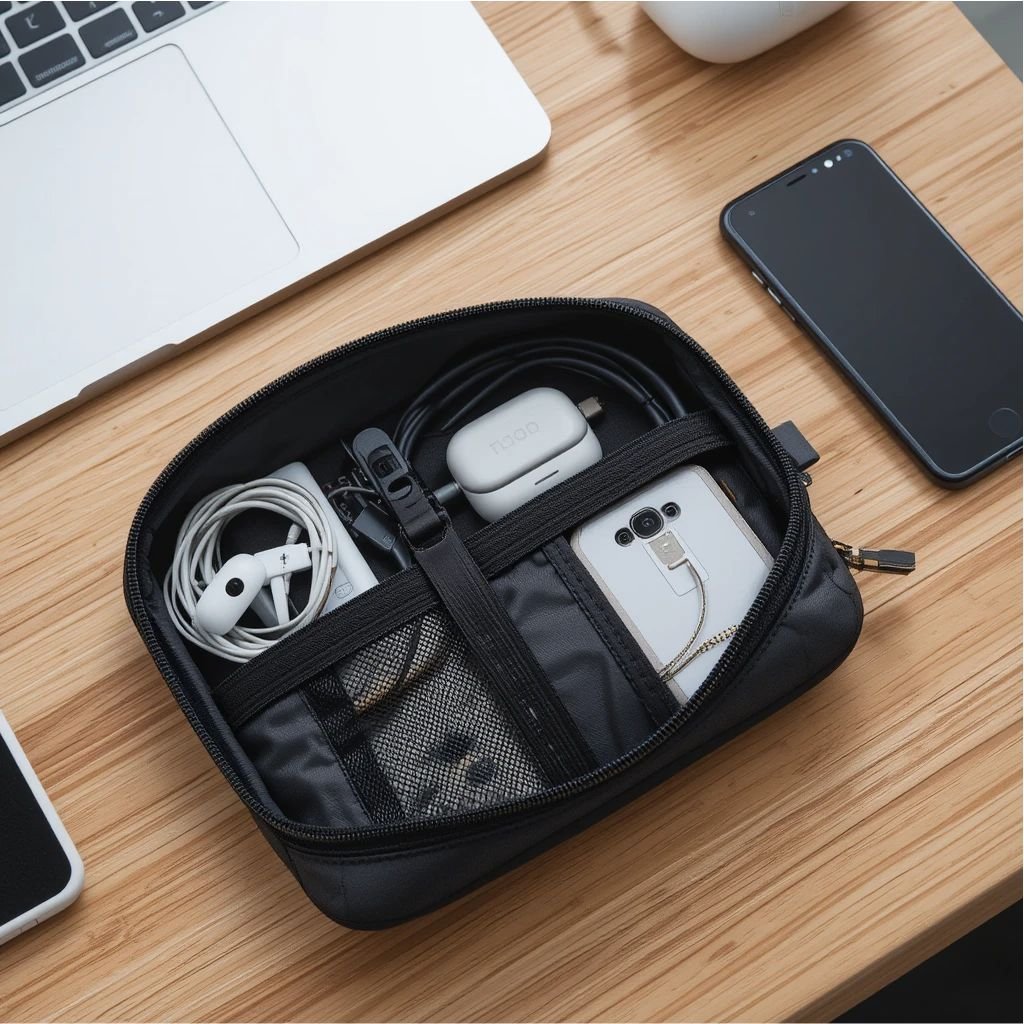 6. Tech Organizer Bag – Flat Lay