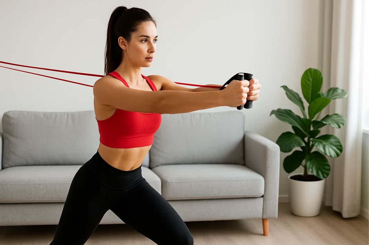 4. Standing Chest Press with Band