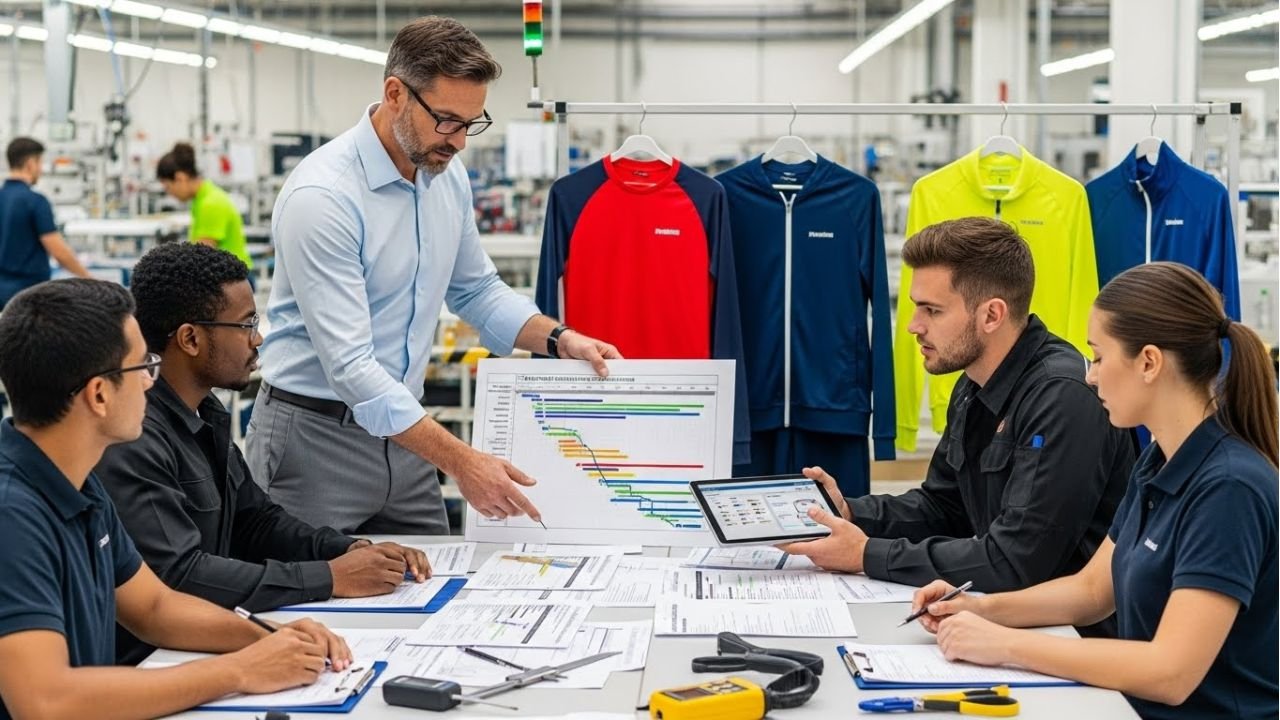 Sportswear factory showing risk management, audits, and reliable production processes.