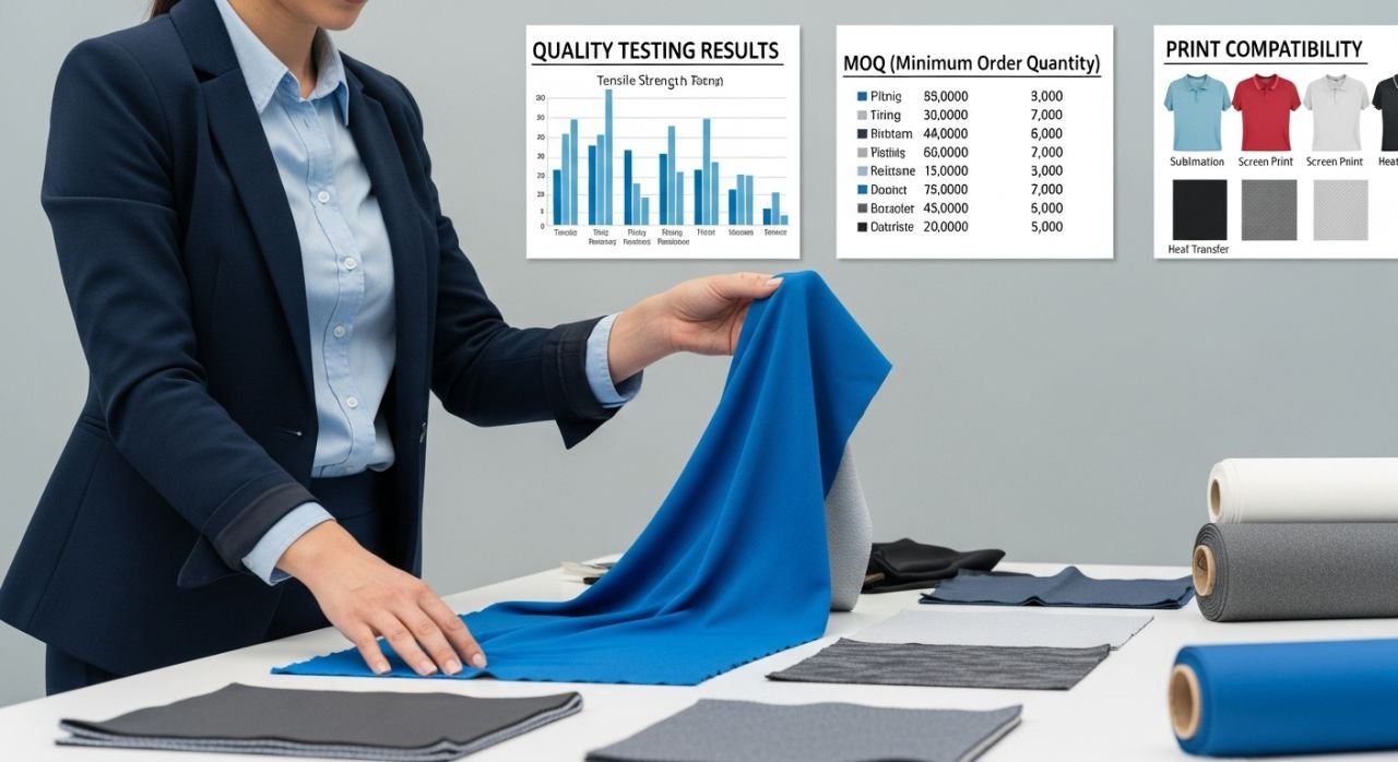 B2B buyer inspecting high-performance sportswear fabrics for quality, comfort, and production compatibility.