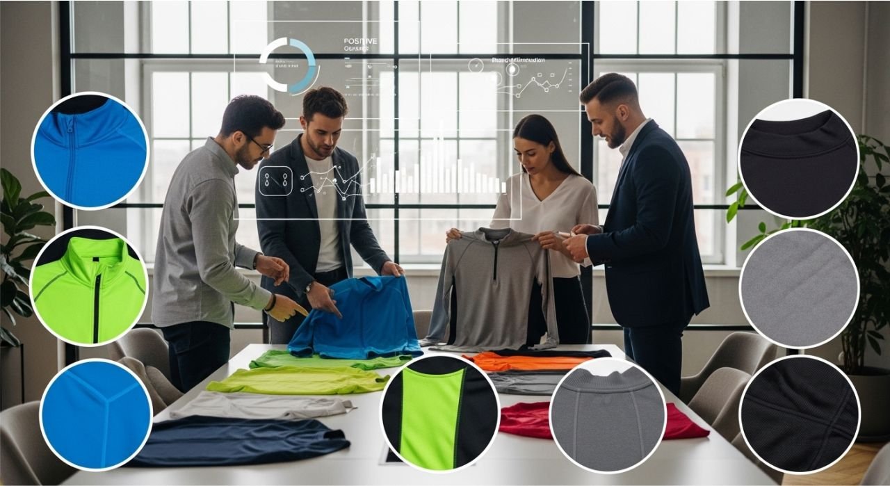 Premium sportswear fabrics showcased as a competitive advantage for brand differentiation.