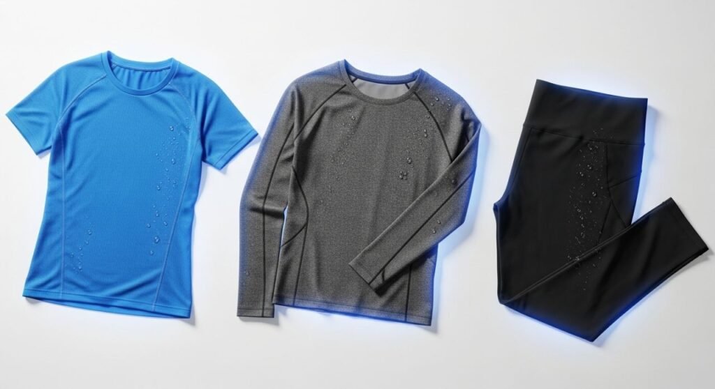 Thumbnail showing moisture-wicking, compression, and stretch sportswear fabrics with sweat-resistant and stretchable textures.