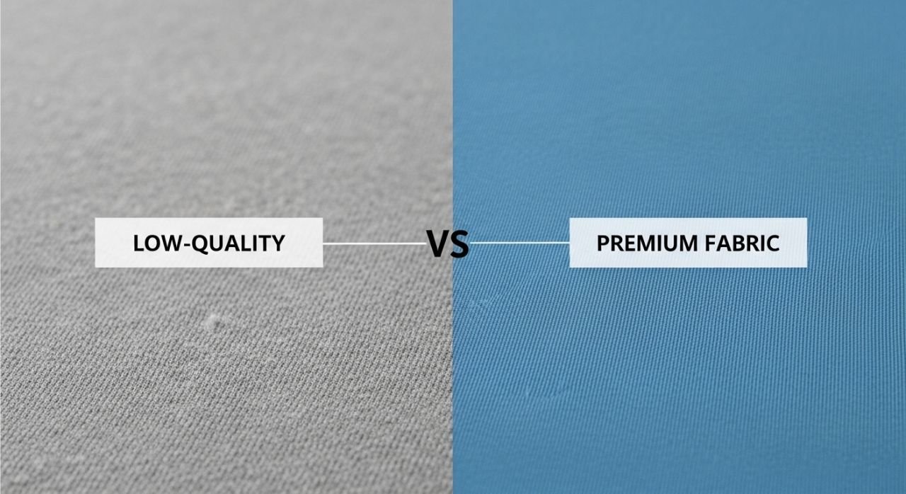 Comparison of low-quality and premium sportswear fabrics showing durability differences.