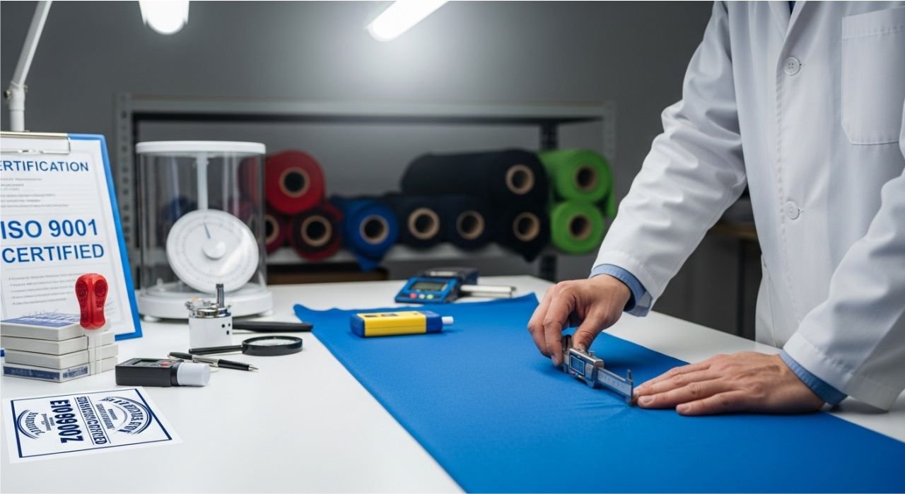 B2B buyer inspecting premium sportswear fabrics to ensure quality for manufacturing.