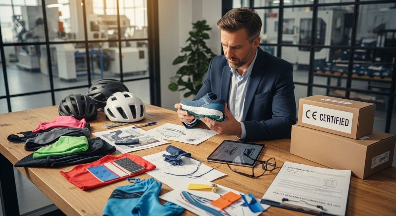 B2B buyer verifying manufacturer quality standards with samples and documents.