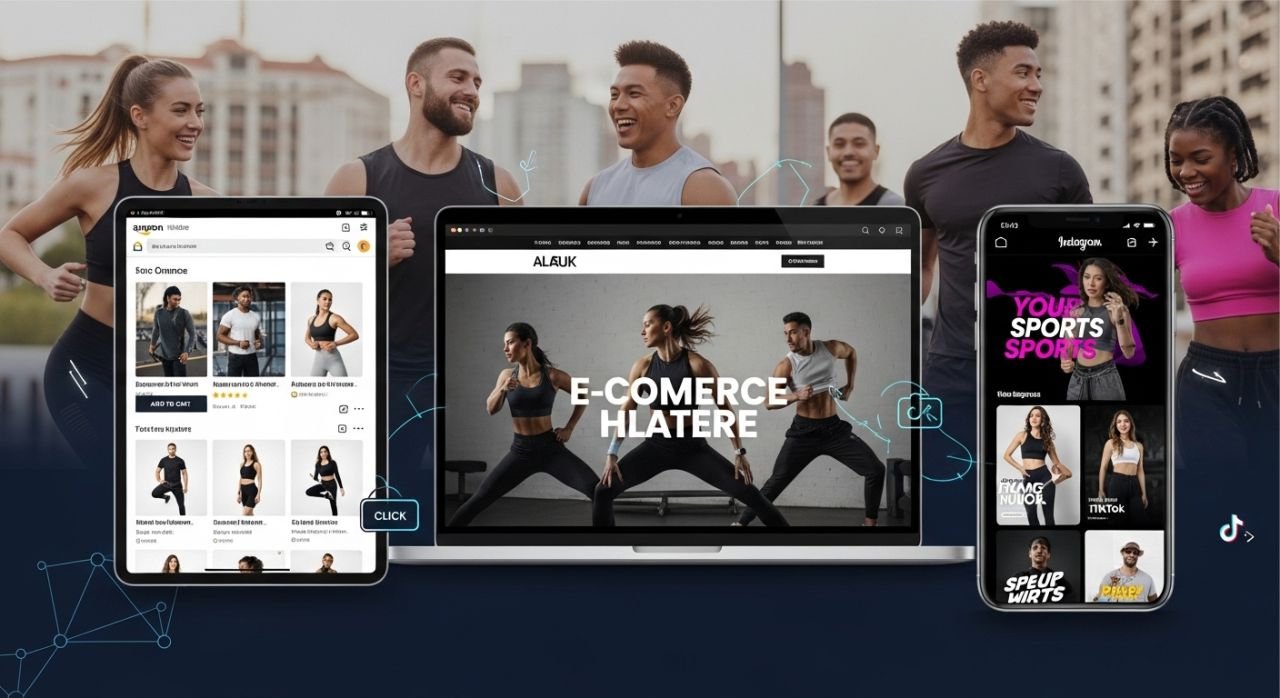 “Marketing private label sportswear through e-commerce, online marketplaces, social media ads, and influencer promotions.”