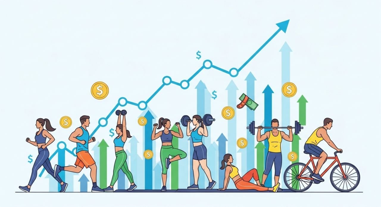 “Infographic showing growth opportunities in the private label sportswear and activewear market with athletes and gym apparel.”